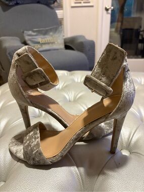Express Velvet Ankle-Strap Heels - Taupe
